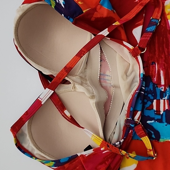 Simon Chang Tankini Top  Raceback Multi Colour Red Blue Padded Cups Size 10 - Picture 8 of 12